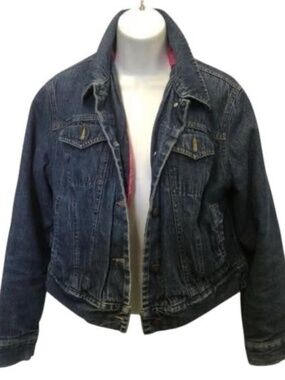 Juniors Size Medium ISAAC MIZRAHI For TARGET Denim Jacket with hot pink lining